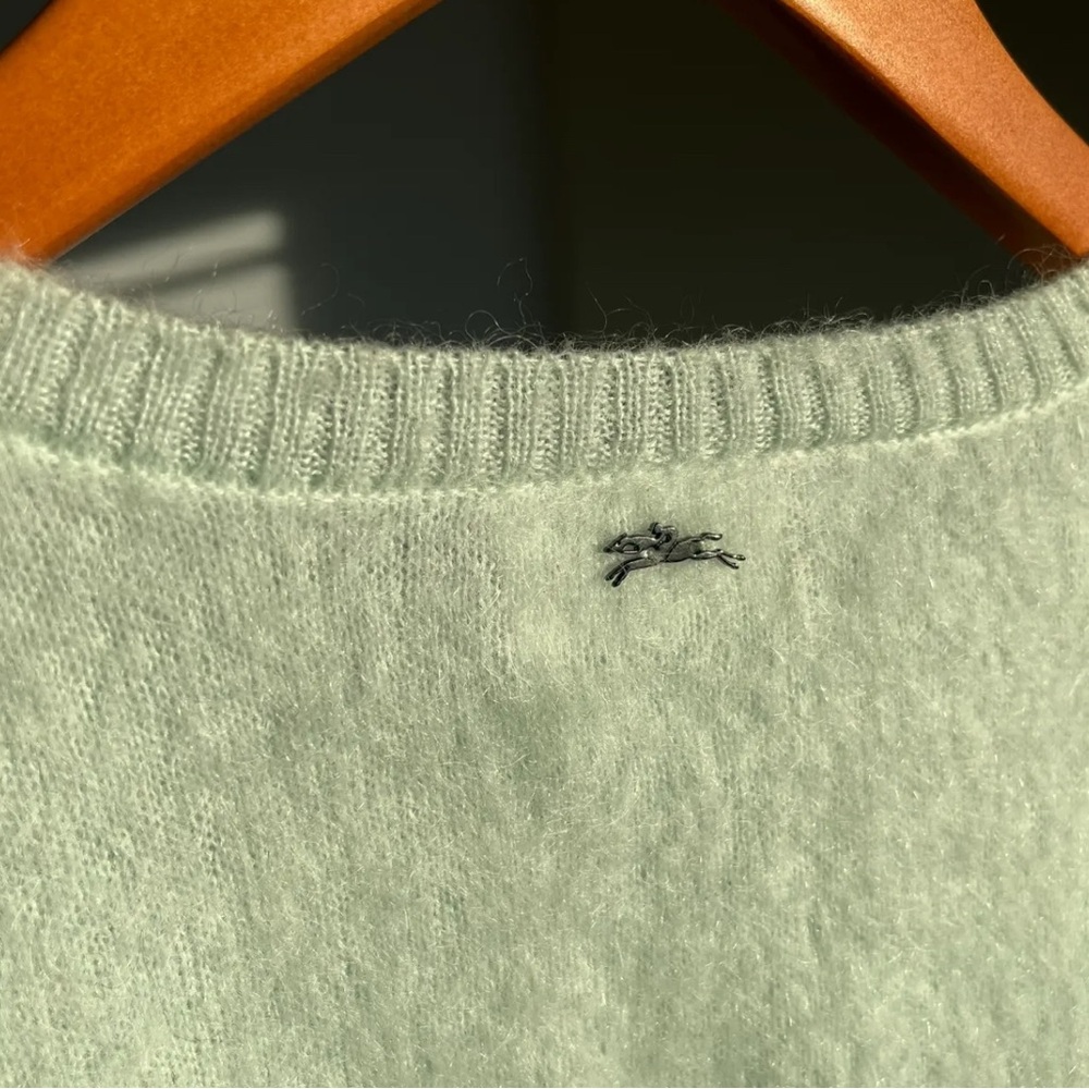 Longchamp Green Crew Neck Sweater Soft Knit Texture